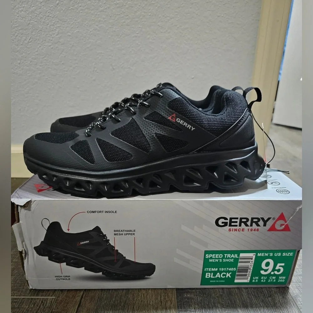 Gerry Mens Sneakers Speed Trail Black Shoe New In Box size 9.5